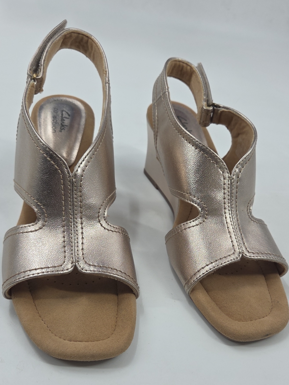 Clarks Metallic Gold Slingback Wedge Sandals